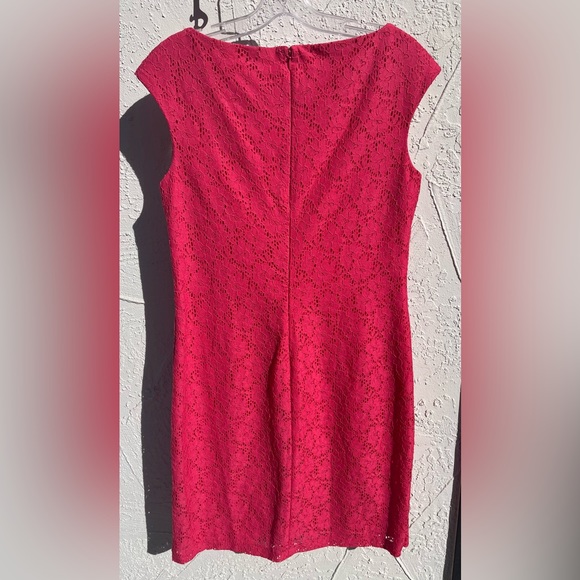 NWT Lauren by RL Dress in Calypso Coral Pink, Lace overlay, Size 10, Cap Sleeve - Picture 3 of 10